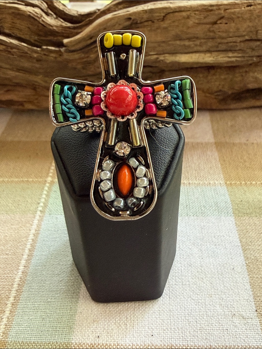 Ethyl & Myrtle Beaded Stretch Ring Cross NWT